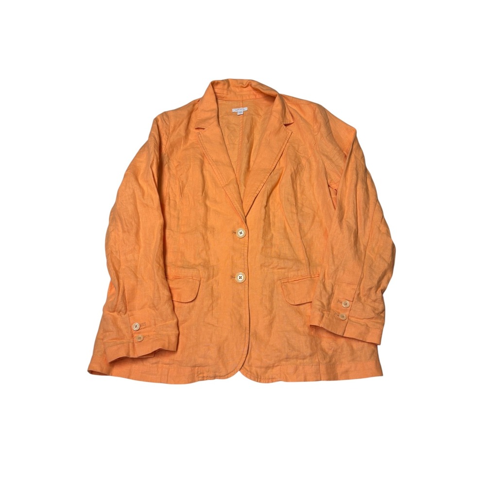 J.Jill Love Linen Orange 100% Linen Two Button Blazer Jacket Womens Medium
